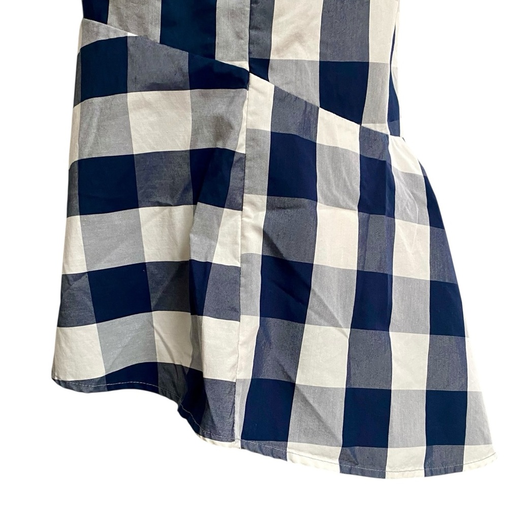 Anthropologie HD in Paris Navy Blue & White Buffalo Check Gingham Peplum Top - Picture 9 of 14